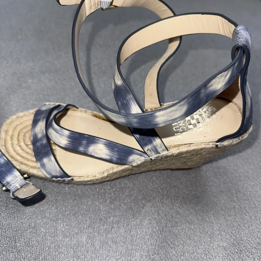 Vince Camuto Sandal Womens 7.5 Leddy Navy Espadrille Wedge Heel Ankle Wrap Suede